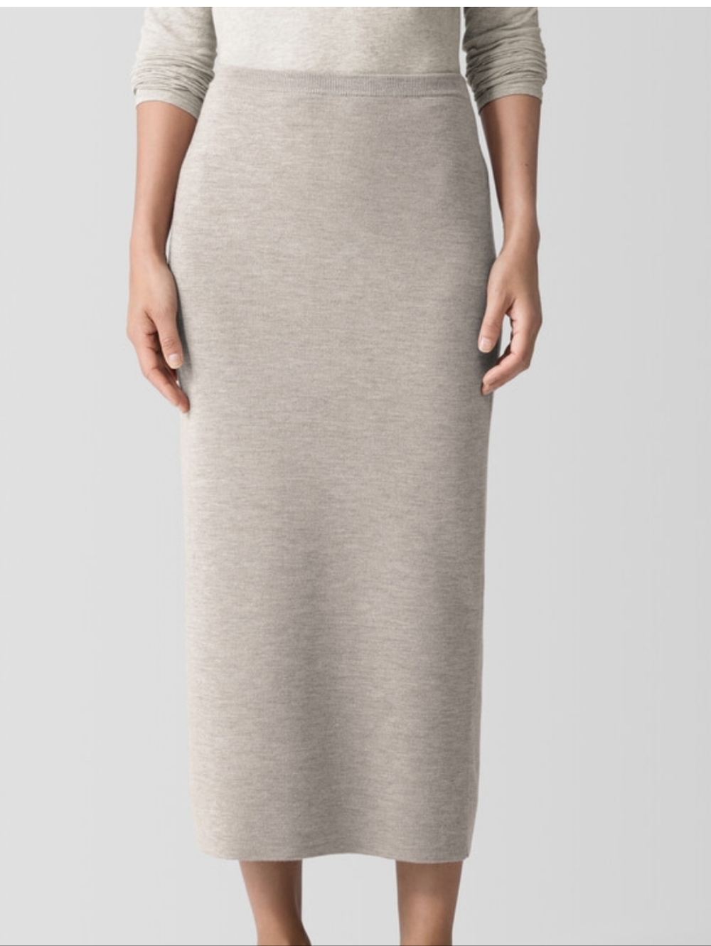 Eileen Fisher Wool Classic Midi Knit Skirt in Light Beige  PM